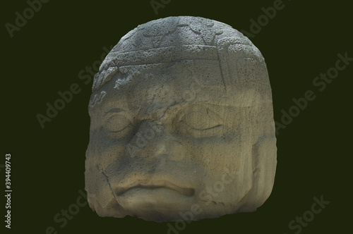 The old Warrior, Olmec giant stone head and sculpture, Villahermosa, Yucatan, Mexico photo