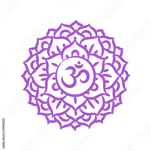 Sahasrara sketch icon. The seventh crown, parietal chakra. Vector purple line symbol. Sacral sign. Meditation
