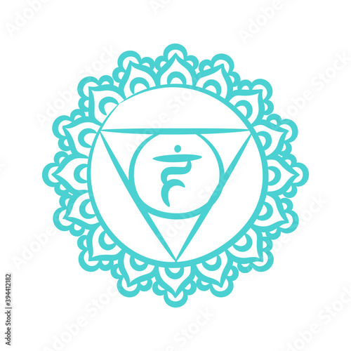 Vishuddha sketch icon. The fifth guttural chakra. Vector blue line symbol. Sacral sign. Meditation