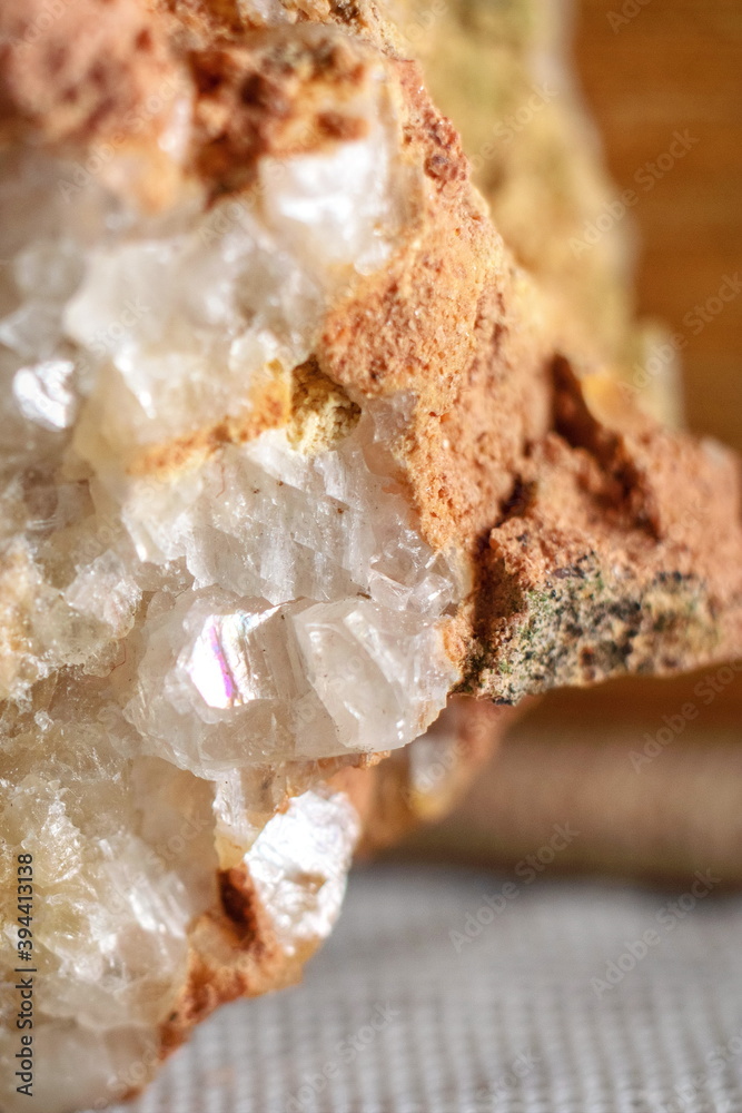 Fototapeta premium The mineral alabaster grew crystals from the stone close up