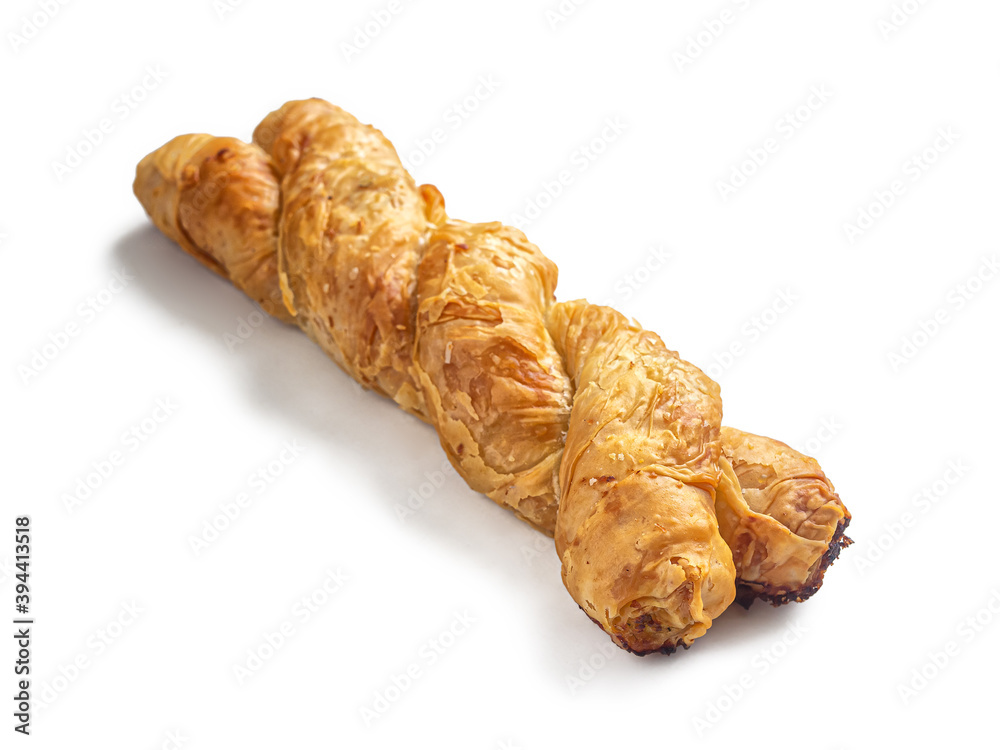 Wicker bun made from puff pastry, stuffed with minced meat Wicker bun made from puff pastry, stuffed with minced meat