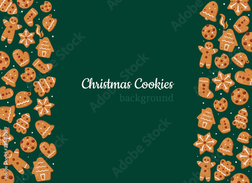 Christmas cookies background. Gingerbreads. Vector illustration