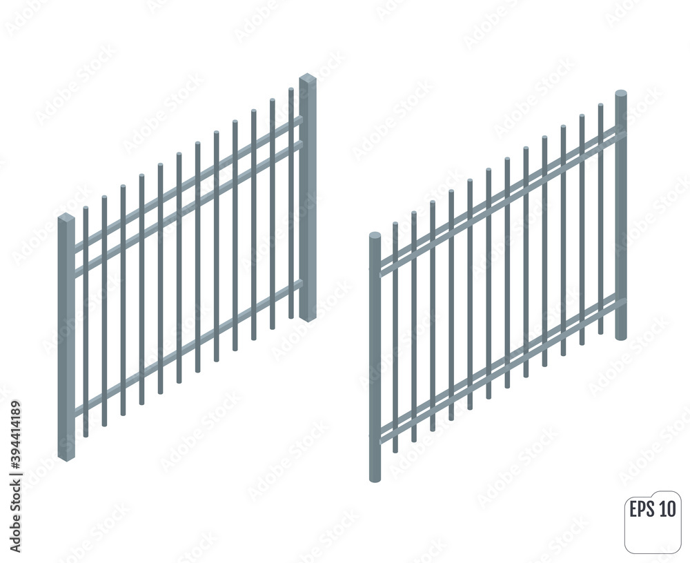 Isometric metall fence sections. Fencing constructor. Isometric metall fence sections. Fencing constructor.