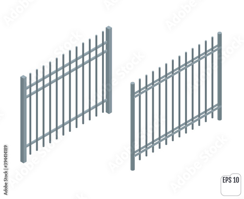 Isometric metall fence sections. Fencing constructor.