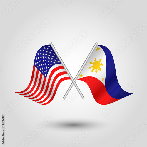 ector two crossed american and filipino flags on silver sticks - symbol of united states of america and philippines