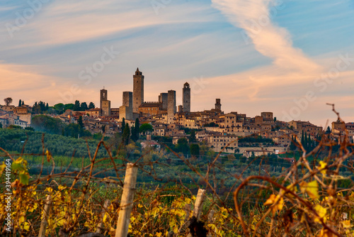 Photography sunset over the Chianti hills of Siena in Tuscany in autumn