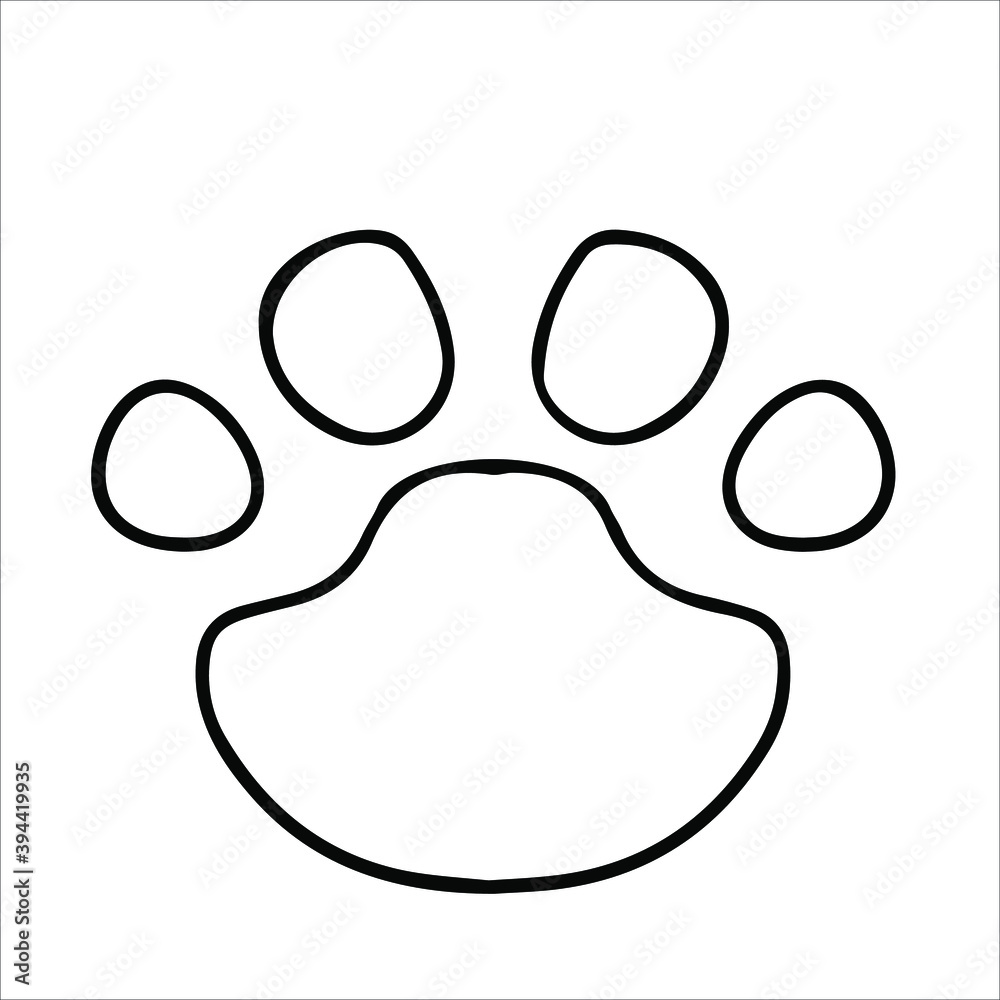 A cat or dog paw print filled with patterns. Animal footprint. Accessories for pets. An element from a set of doodles drawn by hand. Isolated illustration on a white background. A cat or dog paw print filled with patterns. Animal footprint. Accessories for pets. An element from a set of doodles drawn by hand. Isolated illustration on a white background.