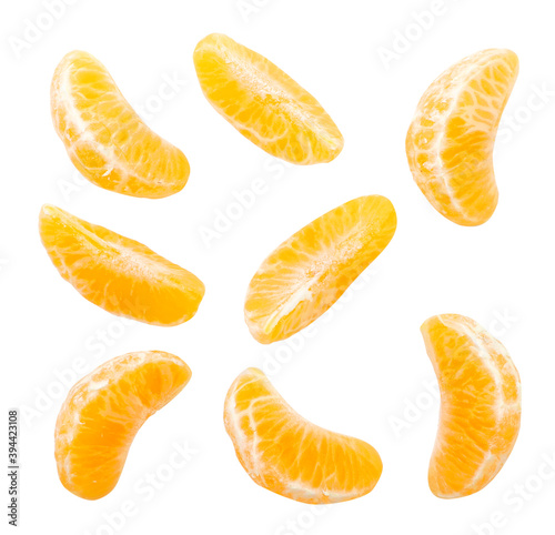 Mandarin slices set of foreshortenings on a white background. Isolated