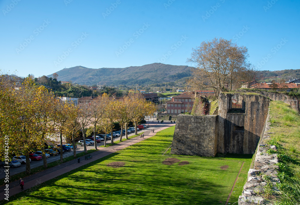 Muralla de Hondarribia con un prado debajo y buen tiempo. Basque country. 