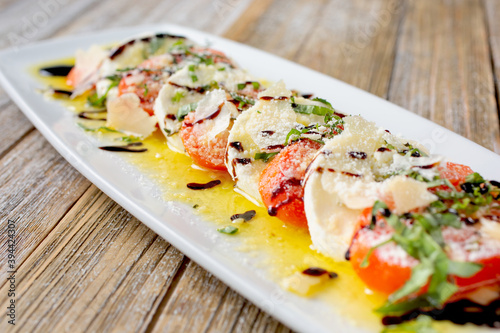 A view of a plate of caprese.