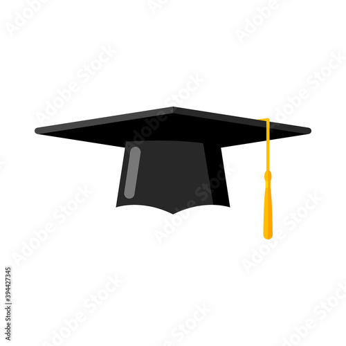 Student graduation hat isolated on white background. Square academic cap. Symbol of bachelor's and master's degree. Flat style vector illustration.