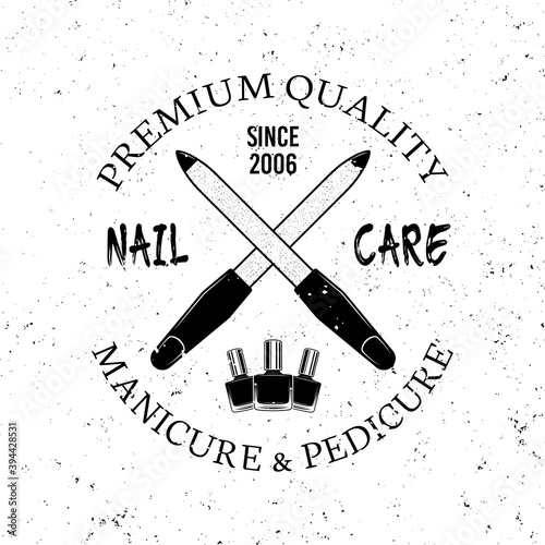 Manicure salon vector emblem with two nail files