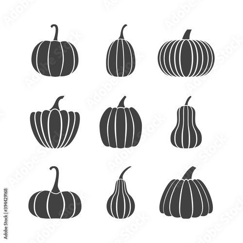 Pumpkins glyph icons set. Elements for your design works. Symbols isolated on white background. Halloween. Thanksgiving Day. Vector illustration.