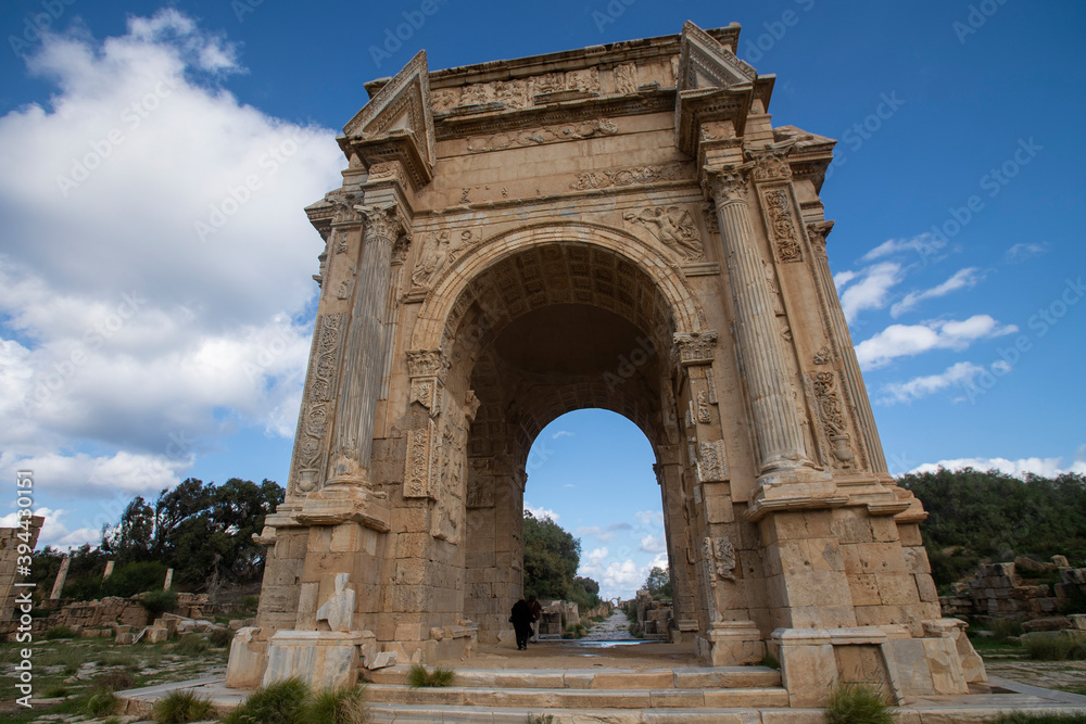 The Arch of Septimius Severus in the archaeological site of Leptis Magna, Libya