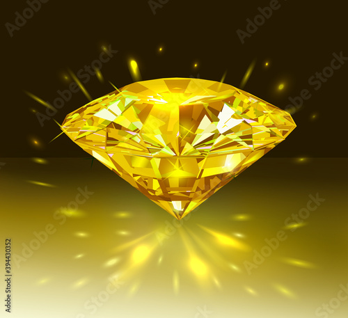 Beautifull bright yellow diamond  isolated on dark yellow background. Vector illustration.
