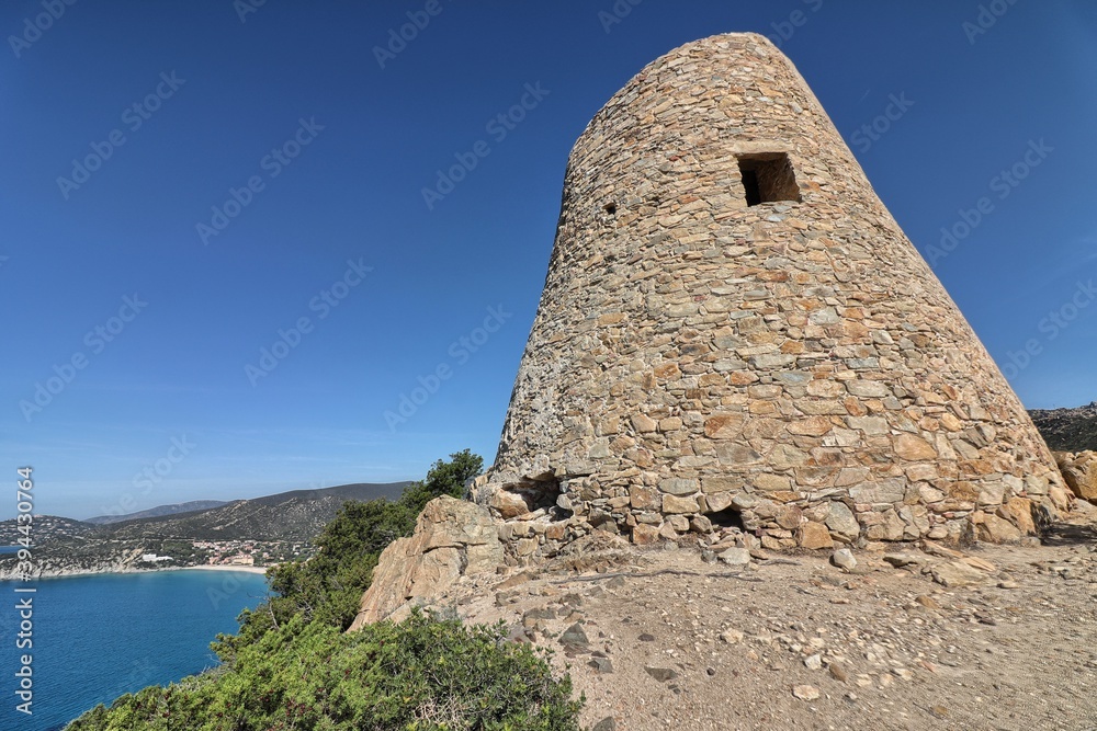 View of Capo Boi tower. Sardinia, Italy
