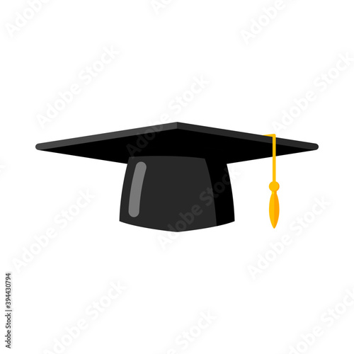 Student graduation hat isolated on white background. Square academic cap. Symbol of bachelor's and master's degree. Flat style vector illustration.