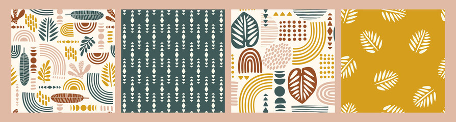 Papier peint photo Style bohème Feuilles abstraites formes géométriques modernes  © Nadia Grapes