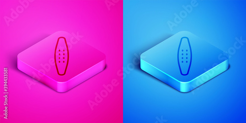 Isometric line Nail file pet icon isolated on pink and blue background. Professional treatment at home grooming for pet. Square button. Vector.