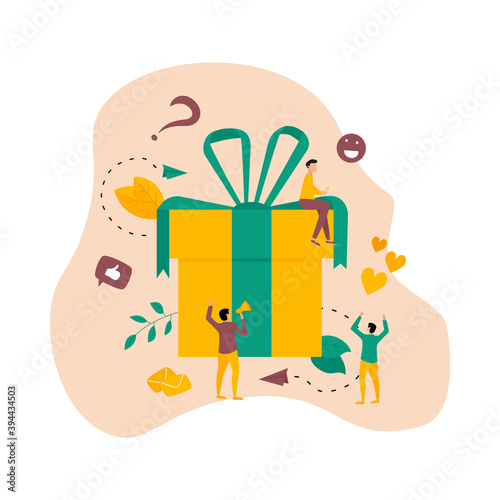 Online gift box. Promotion of online store or shop loyalty program and bonus. Vector illustration for advertisement