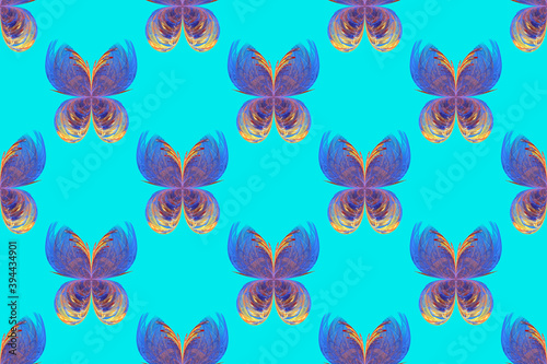 Seamless background with fractal butterflies on aquamarine sky
