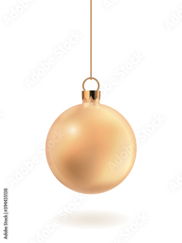 Christmas ball. Gold bauble.  New Year, Xmas decoration. Vector  EPS 10.
