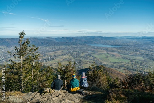 Polish mountains in Silesia Beskid in Szczyrk. Skrzyczne hill inPoland in autumn, fall season aerial drone photo photo