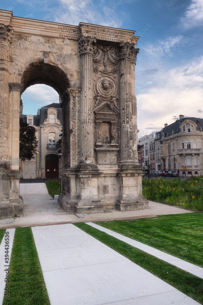 Ancient roman triumphal arch Mars Gate in Reims, France