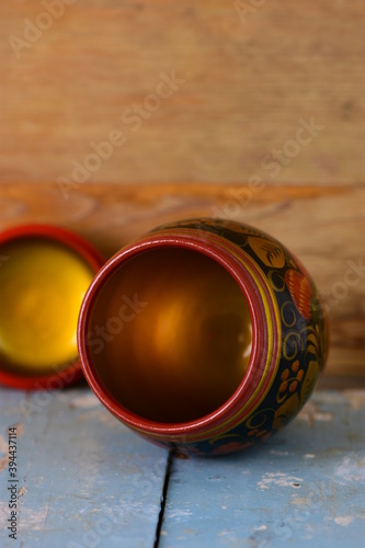 painted box on old wooden background