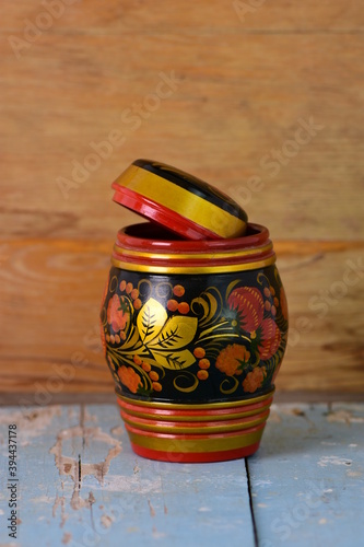painted box on old wooden background