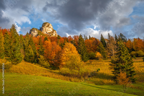 Mountain valley landscape in autumn. The Vratna valley in Mala Fatra national park, Slovakia, Europe.