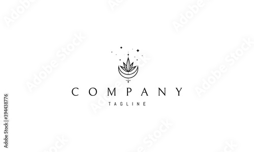 Vector logo with an abstract image of the moon and leaves on top.