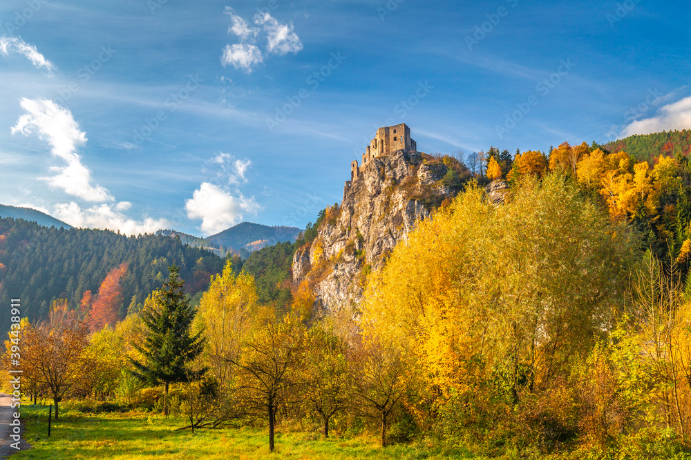 Medieval castle Strecno in the autumn mountain landscape, Slovakia, Europe. Medieval castle Strecno in the autumn mountain landscape, Slovakia, Europe.