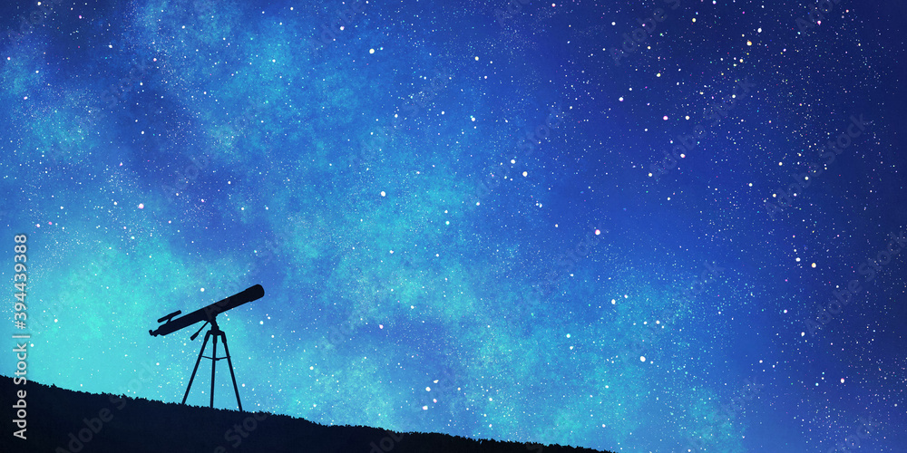 天体望遠鏡と満天の星空のイラスト 天体観測 天の川 美しい背景装飾 Stock Illustration Adobe Stock