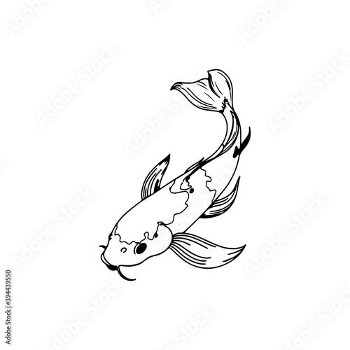 A beautiful koi carp fish illustration in monochrome. Symbol of love, friendship and prosperity. carp tattoo freehand