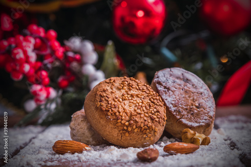 traditional christmas powders on rustic wood with ornaments
