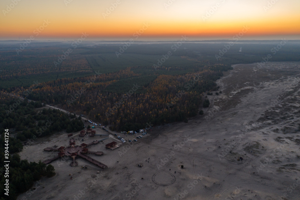 Bledowska Desert sand the largest area of quicksand in Poland. Located on the border of the Silesian Upland, Bledow, Klucze and village of Chechlo, large forest area aerial drone