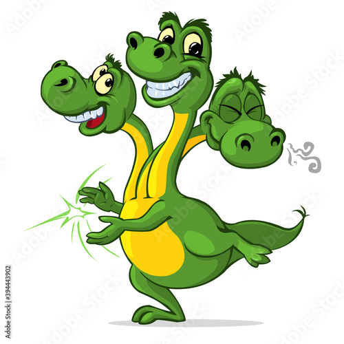 Cute three headed cartoon dragon character. Vector illustration