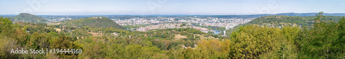 Besançon, France - 09 05 2020: Panoramic view of the city and the citadel walls from the Belvedere of Monfaucon