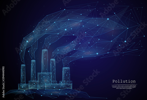 Abstract image environmental pollution in the form of a starry sky or space, consisting of points, lines, and shapes in the form of planets, stars and the universe. 3D Low poly vector. Industrial zone