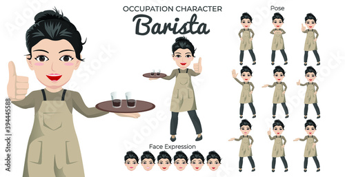Female Barista Character Set with Variety of Pose and Face Expression