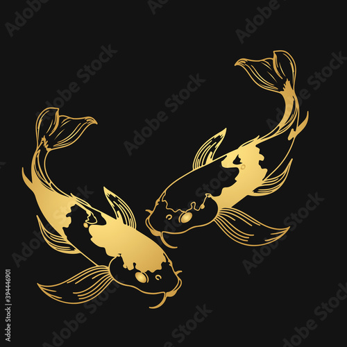 gold japanese carps sketch tattoo freehand on black background