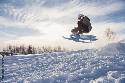 Boy on ski sledge, Sweden