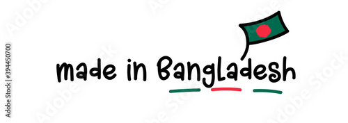 Made in Bangladesh vector. Handwritten style, with scribbled cartoon flag.