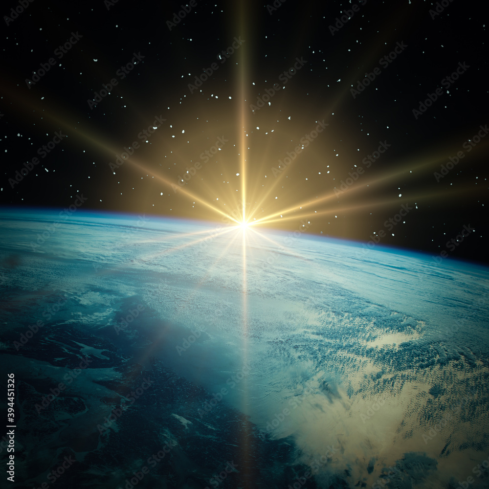 Fototapeta premium Sunrise, view from space. The elements of this image furnished by NASA.