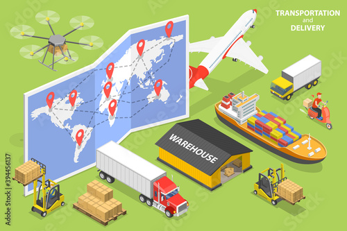 3D Isometric Flat Vector Conceptual Illustration of Logistics and Transportation, International Cargo Delivery.
