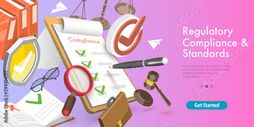 3D Vector Conceptual Illustration of Regulatory Compliance and Standards, Policies and Regulations.