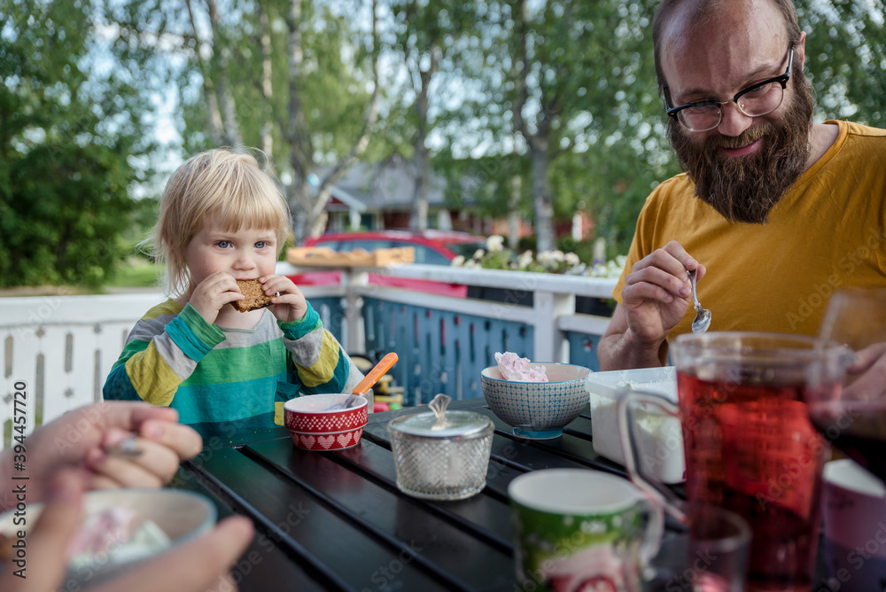 Family having meal outside, Sweden Family having meal outside, Sweden