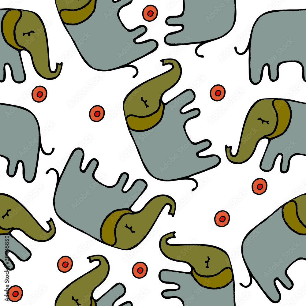 Fototapeta premium seamless pattern of elephants and circles. cute elephants hand drawing