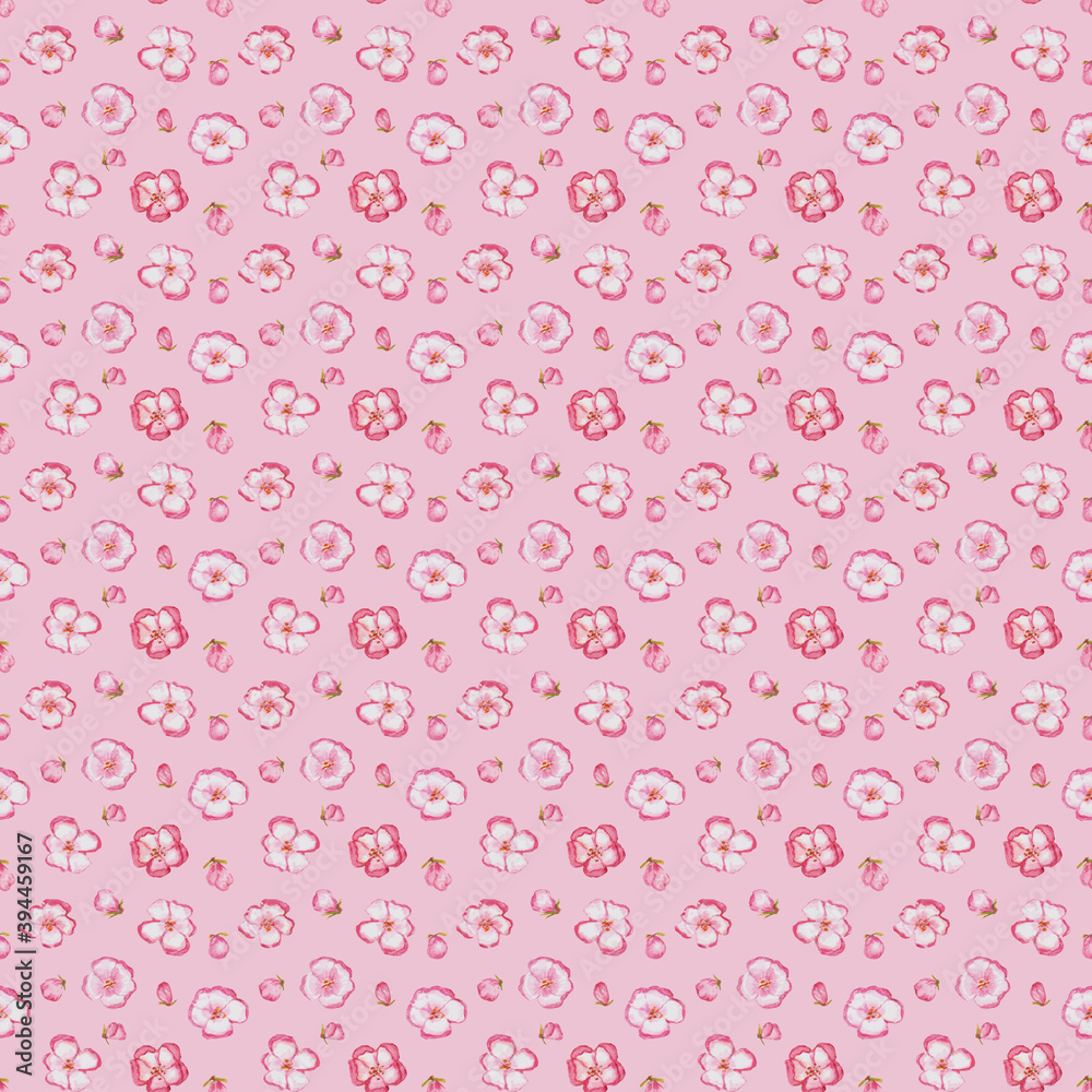 Seamless watercolor pattern with apple blossom Seamless watercolor pattern with apple blossom